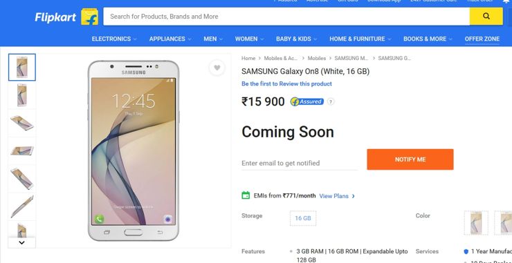 Hindi Flipkart being the only place to buy new Samsung On8