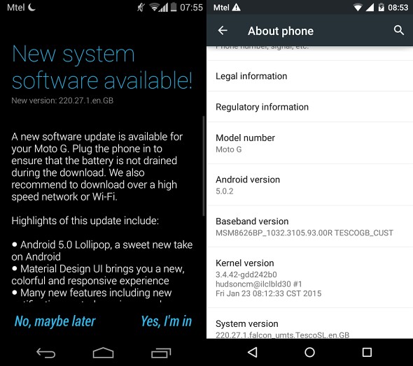 Android 5.0.2 for the UK version of Moto G 
