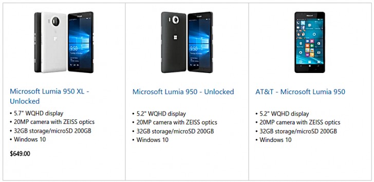 Lumia 950 appears on AT&T website