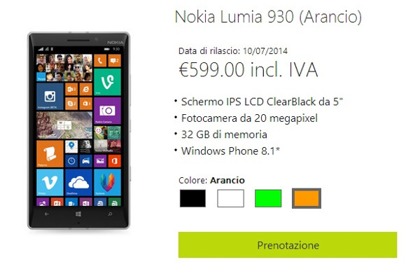 Nokia Lumia 930 goes official in Italy