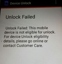 This Mobile Device Is Not Eligible For Unlock