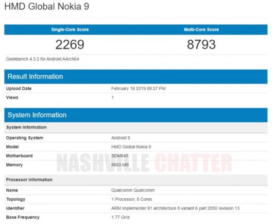 Nokia 9 Pureview has been benchmarked. Confirms phone's CPU