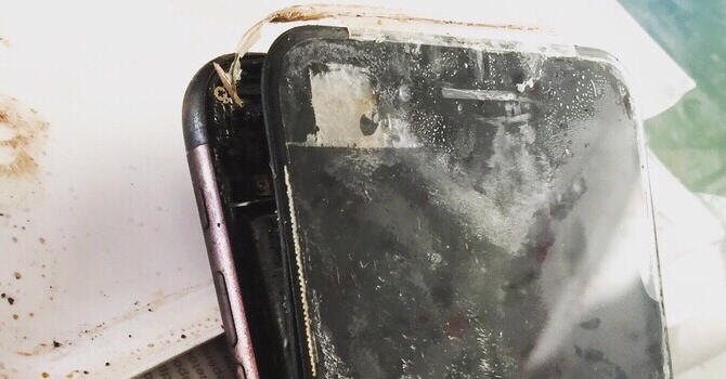 A destroyed iPhone 7, possibly exploded