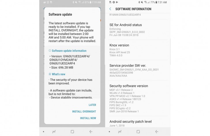 US-freigeschaltete Galaxy S9 und S9 + erhalten nach drei Monaten ein Sicherheitsupdate