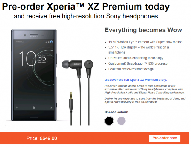 Sony Xperia XZ Premium avaialble for pre-orders in Europe