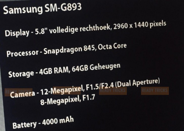 Samsung Galaxy S9 aktiv mit 4.000 mAh Akku, laut angegebenem Datenblatt