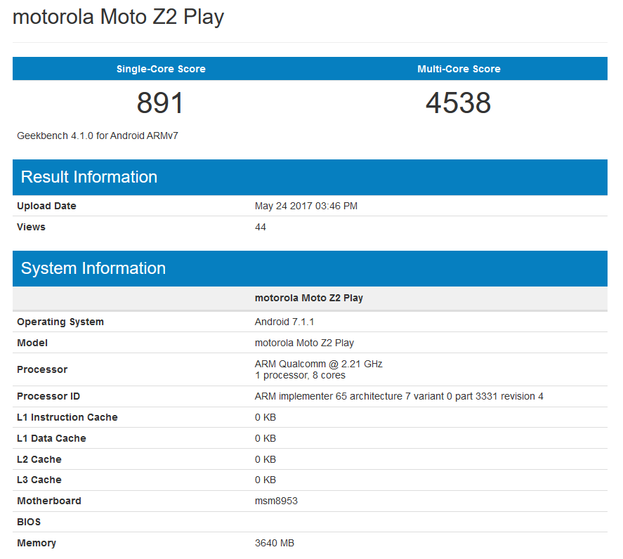 Moto Z2 Play makes appearance on Geekbench