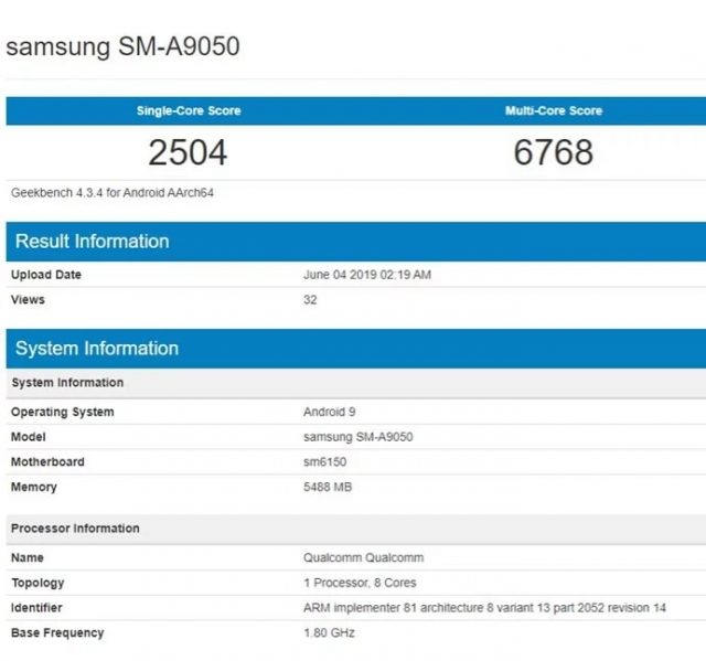 Samsung Galaxy A90 on Geekbench. Partial specifications