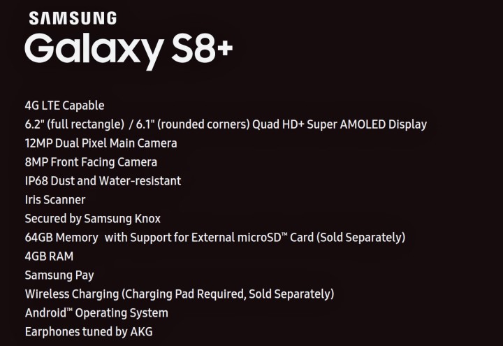 Specification of Samsung Galaxy S8 Plus leaked