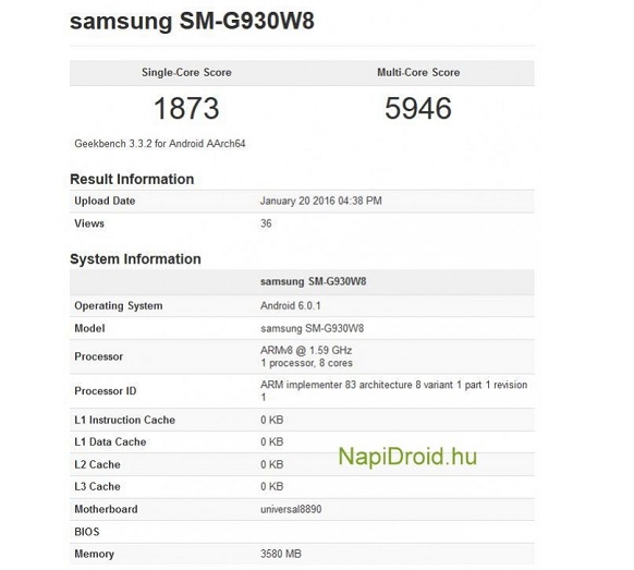 Samsung Galaxy S7 has been tested by Geekbench