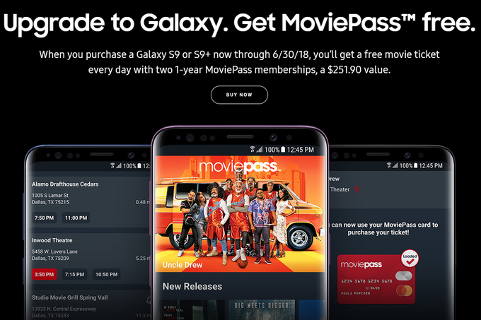 A neat deal for the US Galaxy S9 or S9 Plus: buy one and get a free movie pass for two years