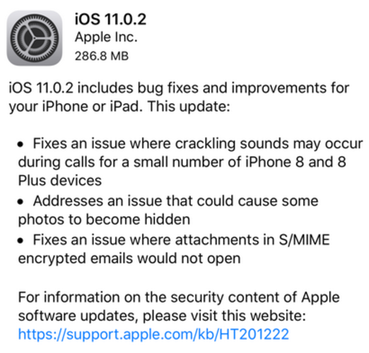 iOS 11.0.2 released for iPhone and iPad