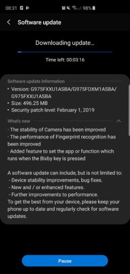 Samsung Galaxy S10 Plus is currently receiving its first software update