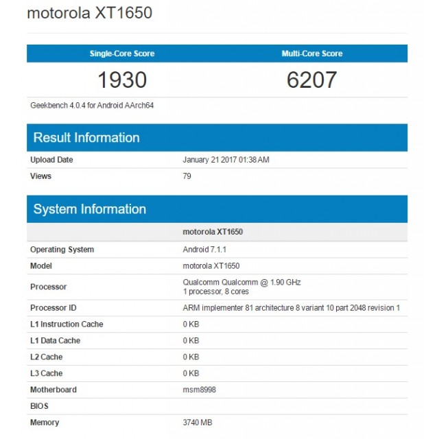 Lenovo Moto Z (2017) spotted on Geekbench