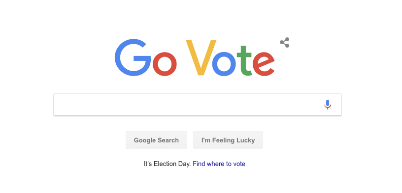 Google changes its homepage logo to ”Go Vote” in the US, so get off your bum and actually go vote