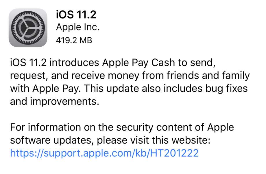 Apple releases the iOS 11.2 update