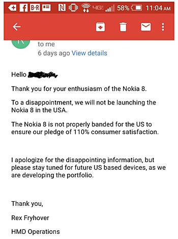 Nokia 8 is NOT coming to the US