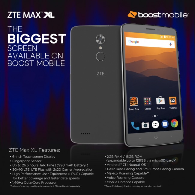 ZTE MAX XL - 6 inches for Sprint carriers