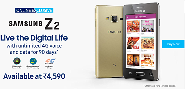 Tizen betriebene Samsung Z2 geht auf den Verkauf in Indien